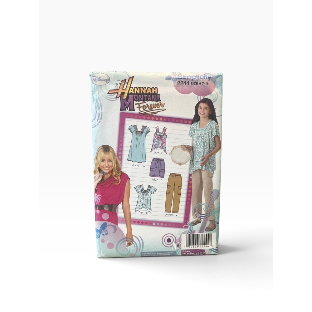Simplicity 2244 Girls' Dress Top Skirt Pants Size A 7-16 Hannah Montana Uncut